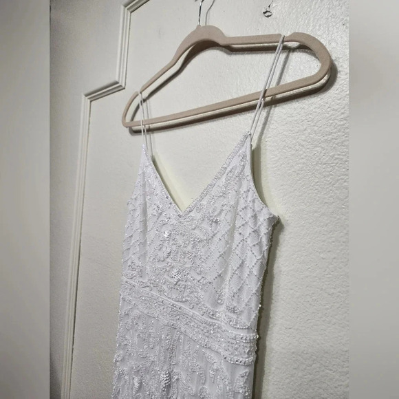 Lulu's Bridal Cherished Vow White Beaded Backless Mermaid Maxi Dress Bride Party - Picture 8 of 12